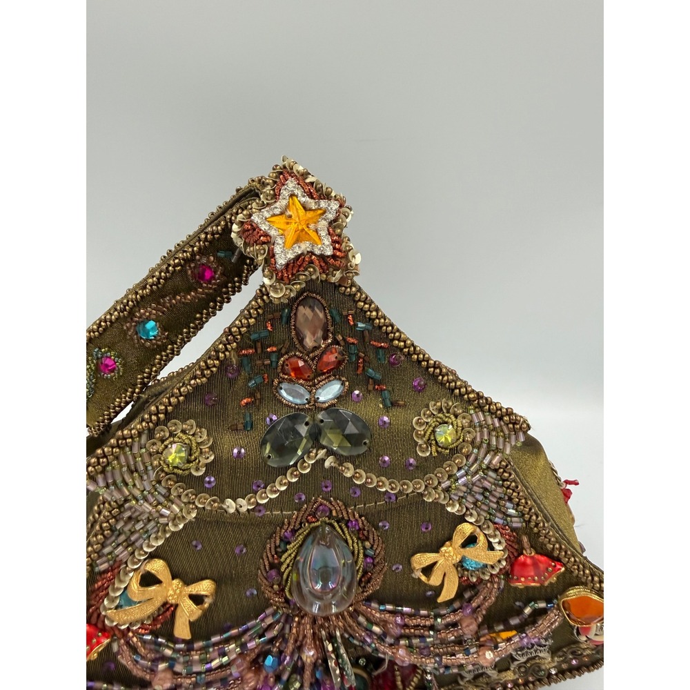 Mary Frances Christmas Tree Beaded Jeweled Novelty Handbag Green Holiday Clutch - Picture 4 of 12